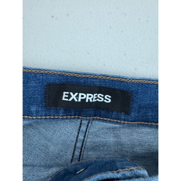 Express Slim Flare Super High Rise Jeans blue 90s preppy sz L - Picture 3 of 9